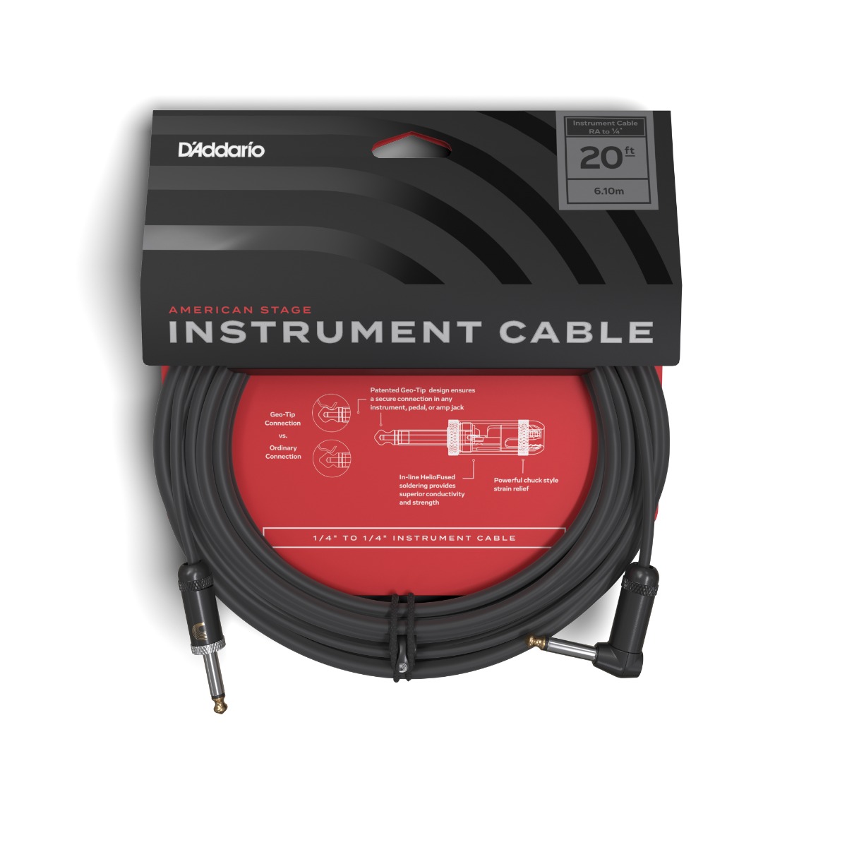 D'Addario American Stage 20ft Instrument Cable, Right Angle - Image 3