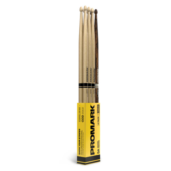 ProMark Rebound 5A Hickory Drumsticks, 4-Pack + FireGrain