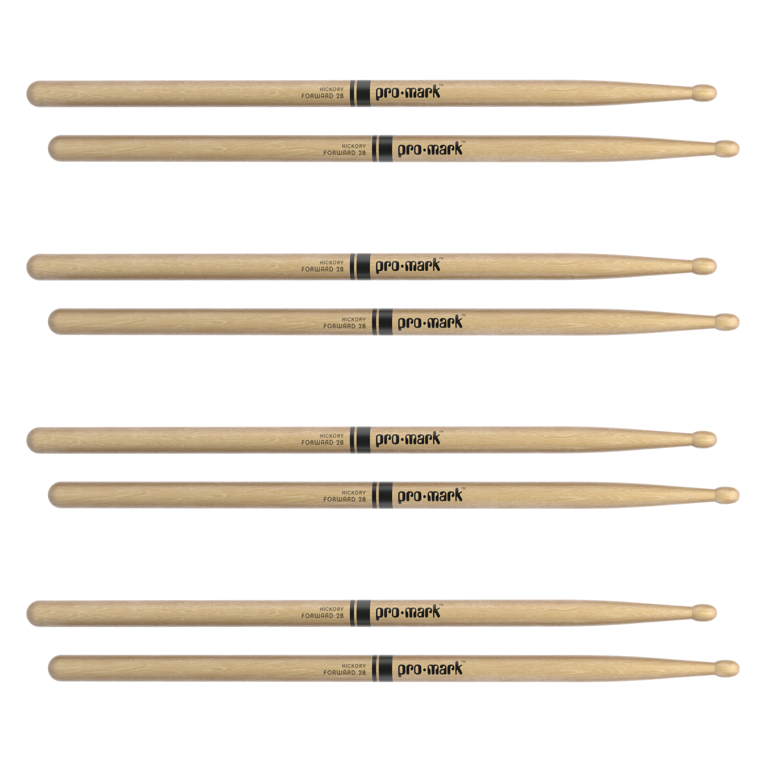 ProMark Classic Forward 2B Hickory Drumsticks, 4-Pack - Image 2